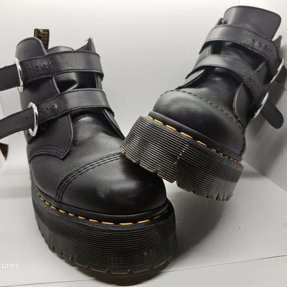 Dr. Martens Black Platform Shoes with Buckle Straps - Picture 1 of 11